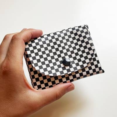 Pixie Wallet "Checked Black White" - Geldbörse aus veganem Kunstleder