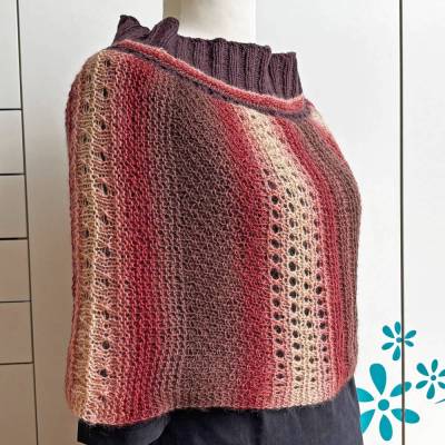 Schulterwärmer Kurzponcho Rost Braun handgestrickt in Mustermix