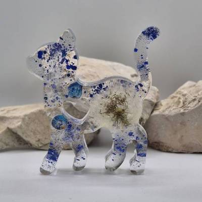 Katze mit Pusteblume blau/ LED Lichtsockel