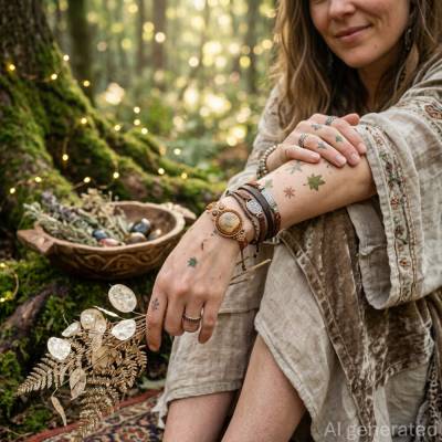 Makramee-Armband "Eule" mit Landschaftsjaspis