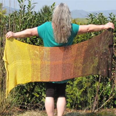 Sommertuch Sonnenblume – gestricktes Tuch Braun-Gelb, luftig, weich, 2.50m x 80cm