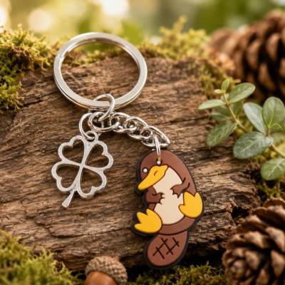 Schlüsselanhänger Schnabeltier mit Kleeblatt – Glücksbringer & Geschenkidee für Tierfreunde