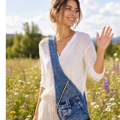 Crossbody Bag Rucksack – Handtasche aus Jeans mit verstellbarem Ethno-Gurt, Unikat
