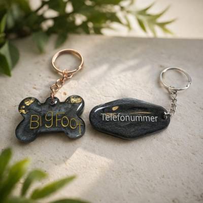 Hundemarke personalisiert aus Resin | Individueller Tieranhänger mit Namen und Telefonnummer