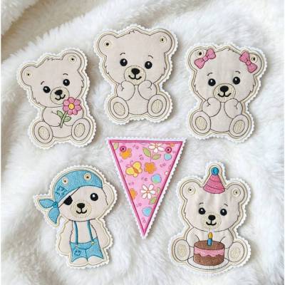 Stickdatei Teddy XXL Set Wimpel  Wimpelkette In the Hoop Set 26109 – Maschinenstickerei 