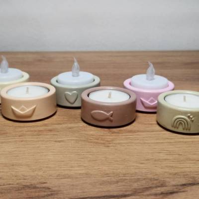 6er-Set Teelichthalter aus Raysin 200 – Pastellfarben, Handmade & Möbelschutz