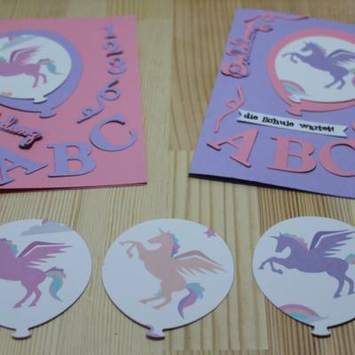 DIY-Bastelset Karten „Pegasus Motiv“ (6-12 Stück) Einladungen zur Einschulung | zum selbst basteln | handgefertigt