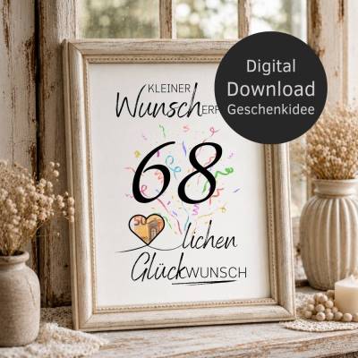 Geldgeschenk 68. Geburtstag | Wunscherfüller | Last Minute Geburtstagsgeschenk zum selbst ausdrucken | Digital Download