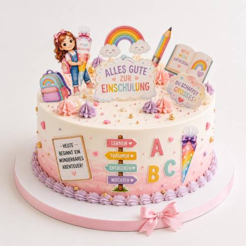 Tortenaufleger Einschulung Regenbogen | Esspapier Tortendeko Schulanfang