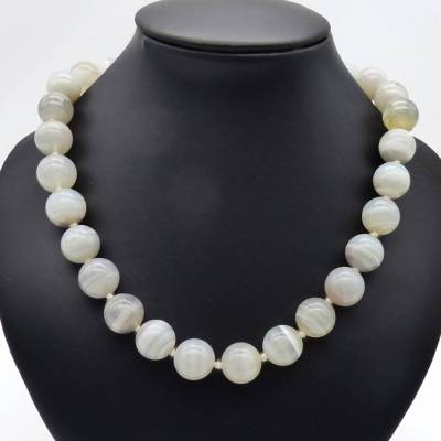 Edelsteinkette, grau weiss beige, Achat natur, 40 cm, große Achatperlen