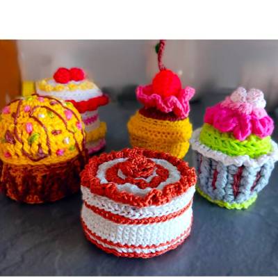 Cupcakes gehäkelte Kuchen 5 Törtchen Kaufmannsladen Kinderküche Kekse