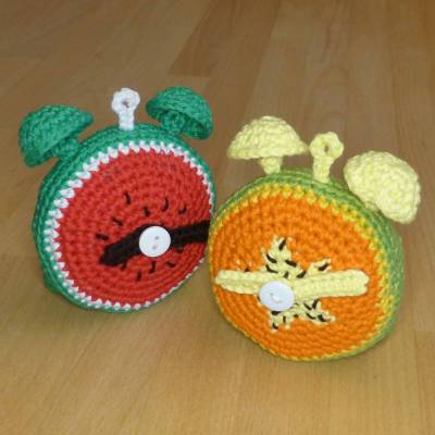 Häkelanleitung Wecker Melone & Papaya, Kinderpielzeug, pdf-Datei