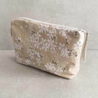Kultur-/Kosmetiktasche japanischer Stoff mit Kirschblüten in creme/rosa, innen abwischbar