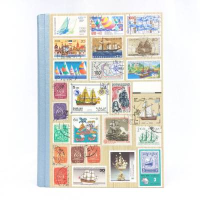 Notizbuch, Segelschiffe, segeln, DIN A5, 280 Seiten, hellblau, Briefmarken Upcycling