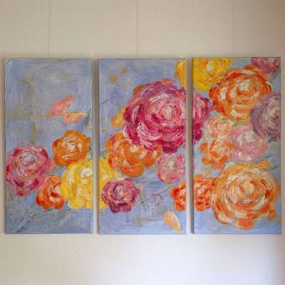 Die Farben des Sommers, Triptychon (Rosen) - Originalgemälde in Acryl auf Leinwand Keilrahmen, 3 x 40 x 80 cm 3teilig