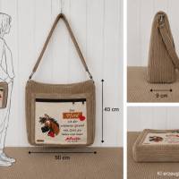 Große Pferdetasche aus Cord , Umhängetasche, Schultertasche, Stalltasche, Geschenk für Pferdebesitzer, Unikat