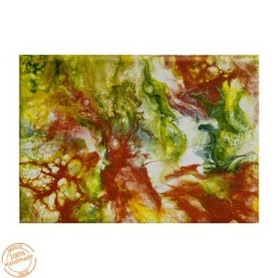 Grün Gold Kupfer Pouring Unikat – Handgefertigtes Acrylbild 13 x 18 cm mit Metallic-Effekt