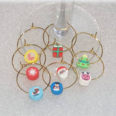 8 Glasmarker gold- oder silberfarben weihnachtlich, Glasmarkierer Advent, Weinglasringe Weihnachten