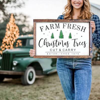 FARM FRESH CHRISTMAS TREES | Weihnachts-Holzschild | im fixer upper Style für Cottages, Landhaus, Farmhouse