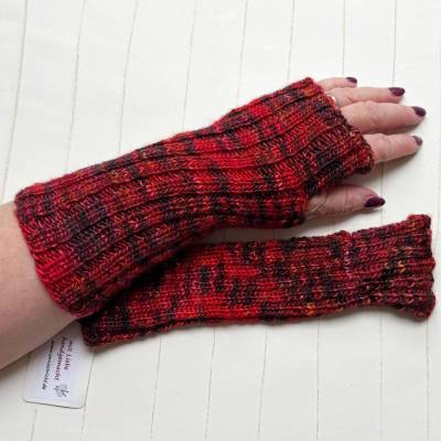 Handstulpen Rot Schwarz meliert handgestrickt mit Daumenloch Länge ca 24 cm Umfang dehnbar bis ca 26 cm