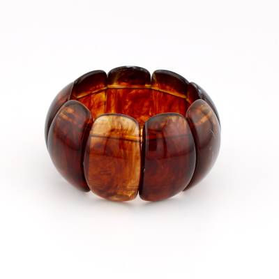 Breites Armband aus Kunststoff in Bernsteinfarbe dehnbar - Wuchtiger Damen Armreifen
