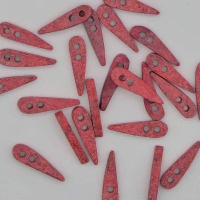 Keramikperlen, Spike, rot matt, 23x8x3mm, 2-Loch-Perlen für Doppelstrang, Spacer Perlen, Trennstege,