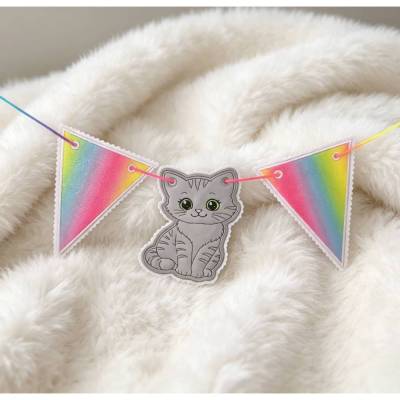 Stickdatei Katze und Wimpel In the Hoop Set 26117 – Maschinenstickerei von Design-by-Jasmina