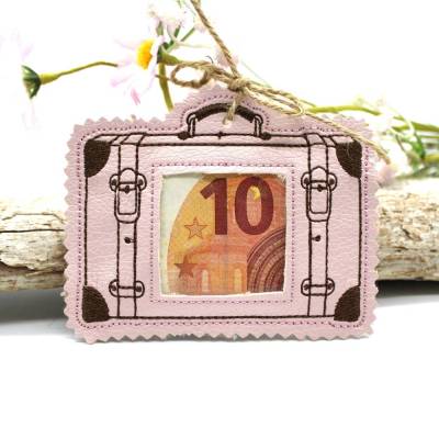 Stickdatei ITH Koffer Geld verschenken Wunscherfüller mit Sichtfenster
