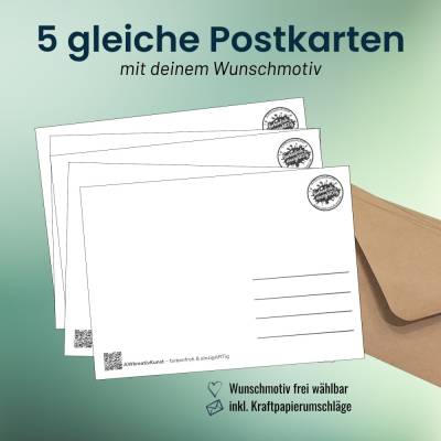 5 gleiche Postkarten mit Wunschmotiv – 5er-Set