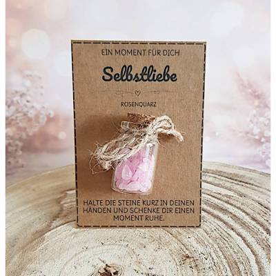 Selbstliebe Geschenk personalisiert, Rosenquarz Karte kleine Aufmerksamkeit, Selbstfürsorge positive Energie Affirmation