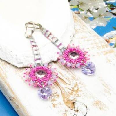 Ohrringe, Geburtstag Frau Freundin, rosa, pink, grau, Ohrhänger, Schmuck, Geschenkidee Frau, boho Strandhochzeit, Unikat