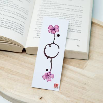 Lesezeichen, Japan Enso Blumen Kirschblüten | Aquarell Zeichnung