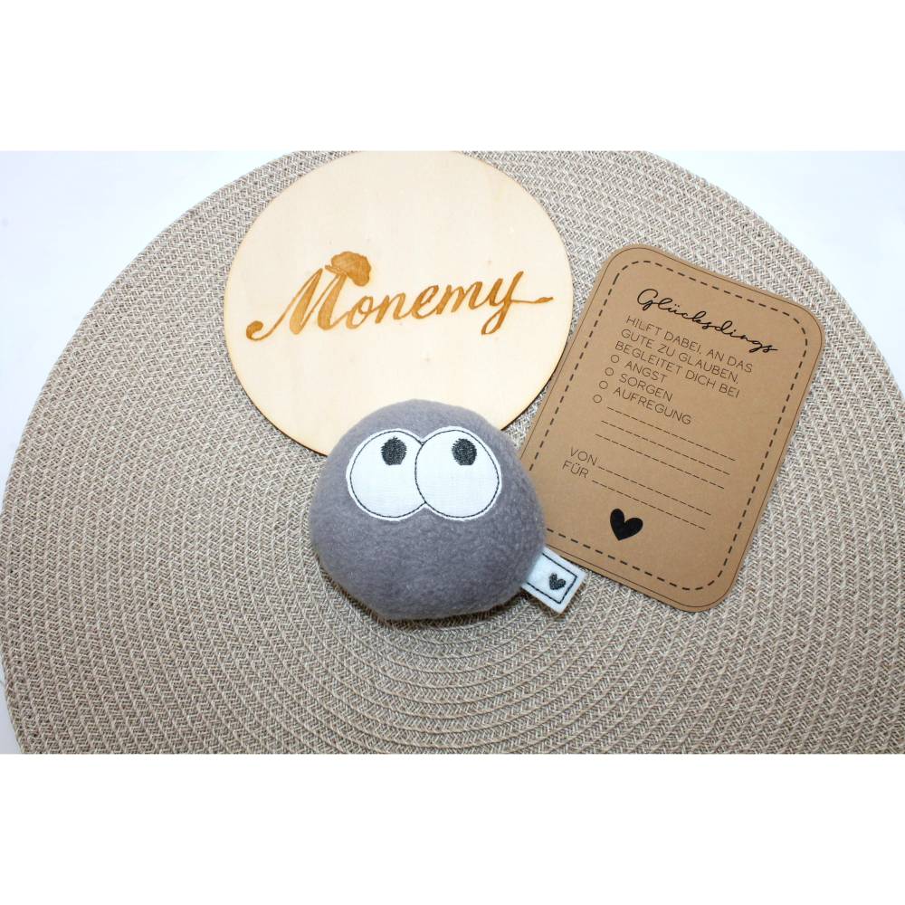 Handgemachtes Glücksdings aus Fleece - Glücksbringer & Glücksstein mit Botschaft und Geschenkkarte Bild 7
