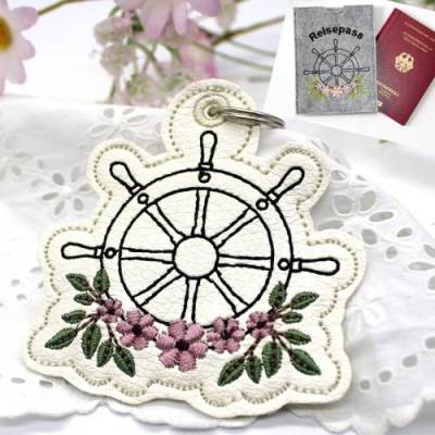 Stickdatei Steuerrad ITH Anhänger mit Blumen SET