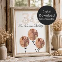 Geldgeschenk 30. Geburtstag Luftballons | PDF zum Ausdrucken | DIY Geldgeschenk für Bilderrahmen | Digital Download