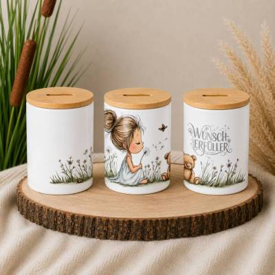 Spardose Keramik zur Einschulung | Geschenk für Schulkind | Wunscherfüller | Sparschwein mit Kindermotiv