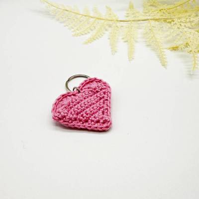 Herz Schlüsselanhänger gehäkelt, Baumwolle 5 cm, Muttertagsgeschenk, Dankesgeschenk, kleine Aufmerksamkeit, rosa Herz