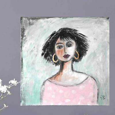 Frauenporträt modern  – Handgemalte Kunst auf Leinwand