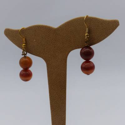 Ohrhänger rotbraun gold mit Karneolperlen – Edler Ohrschmuck mit Edelsteinperlen, Ohrringe 3,5 cm