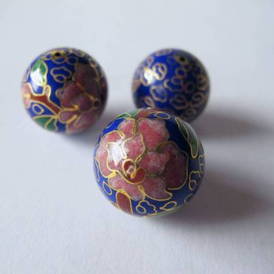 Große Cloisonné Perle Emaille mit rosa Kirschblüten, Vintage, Kugel, 20 mm, weiß oder marineblau