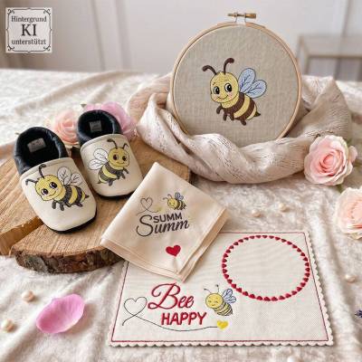 Shabby Stickdateien Set Bienchenliebe – 5 niedliche Bienen & Hummeln ab 10x10 cm für Stickmaschine | made by Vina