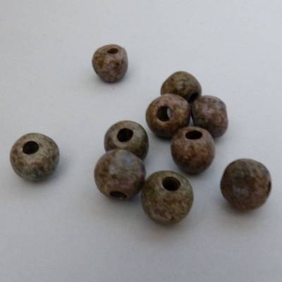 Keramikperlen, rund abgeflacht, 15 x 12 mm, umbra, braun grün, Schmuckherstellung, Perlen, Schmuck selber machen