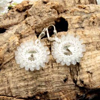 funkelnde Ohrringe weiß, Hochzeit, Festivität, Ohrhänger, Glasperlenschmuck, Geschenkidee, Unisex, handgemacht Unikat