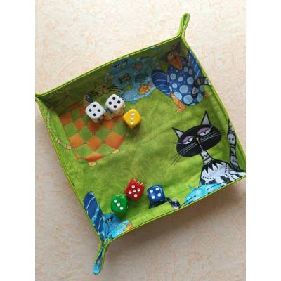 Faltbares Würfelbrett, Würfeltablett aus Stoff + Kunstleder, Würfelunterlage, Katzen, Wollschale