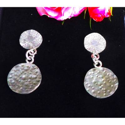 Design-Ohrschmuck 2 runde Scheiben 925 Silber, handgefertigt gehämmert, Unikat & nettes Geschenk, passend zu jedem Styl