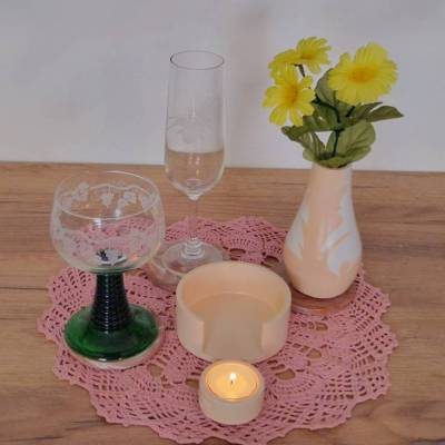 Handgefertigtes Raysin 200 Deko-Set: Vase, Untersetzer & Teelichthalter – Pastell, Marmor, Unikat
