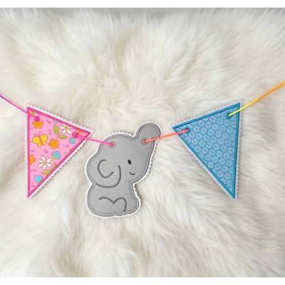 Stickdatei Elefant und Wimpel In the Hoop Set 26118 – Maschinenstickerei von Design-by-Jasmina