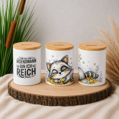Spardose Keramik zur Einschulung | Geschenk für Schulkind | Irgendwann bin ich reich | Sparschwein mit Kindermotiv