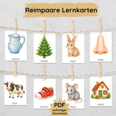 39 Reimpaare Lernkarten für Kinder | PDF zum Ausdrucken | Sprachförderung Vorschule & Kindergarten