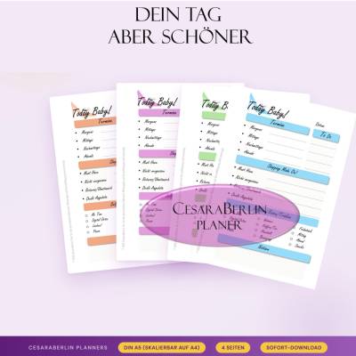 4‑in‑1 Tagesplaner Bundle | Minimalistische Tagesplaner Vorlage | druckbar A4 | To‑Do, Termine, Selfcare, Shopping | Sof
